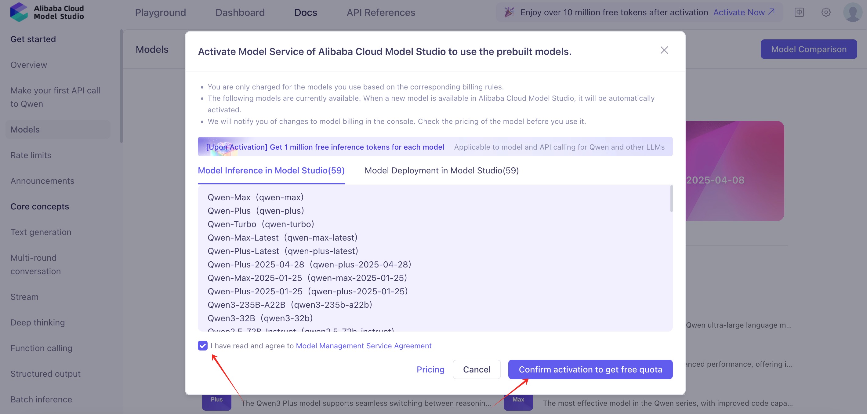 Confirm to activate the model service