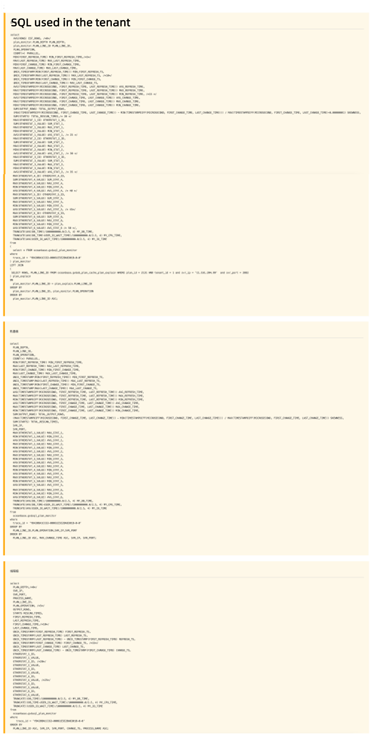 7. SQL statement used in the tenant